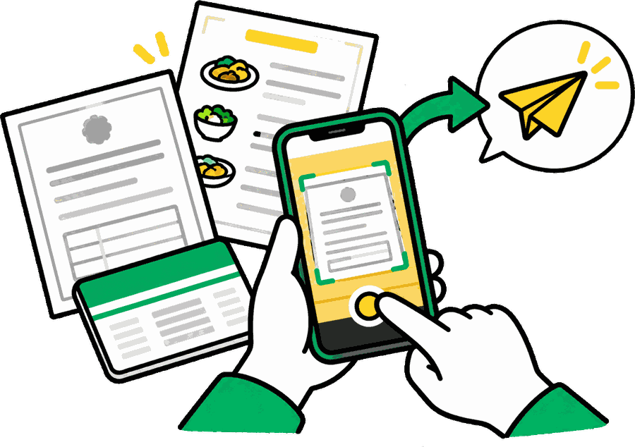 営業許可証やメニュー表をスマートフォンで撮影して送るイラスト